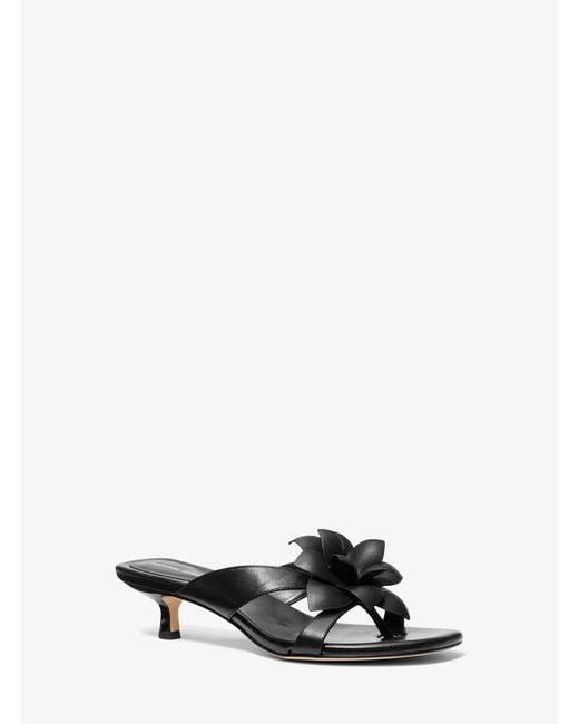 Michael Kors White Mk Jacie Floral Embellished Leather Kitten Heel Sandal