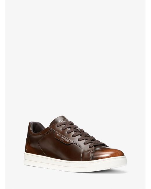 Michael Kors Brown Keating Burnished Leather Sneaker for men
