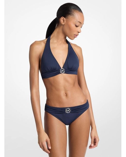 MICHAEL Michael Kors Blue Mk Logo Halter Bikini Top