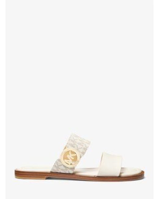 MICHAEL Michael Kors White Vera Leather And Signature Logo Slide Sandal