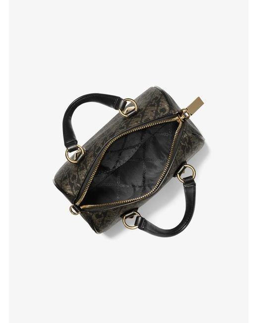 MICHAEL Michael Kors Black Grayson Small Metallic Empire Monogram Duffel Crossbody Bag