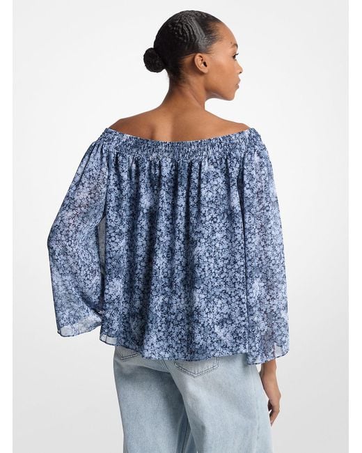 Mk Haut À Épaules Dénudées En Georgette À Imprimé Fleuri Et Effet Tie-And-Dye MICHAEL Michael Kors en coloris Blue
