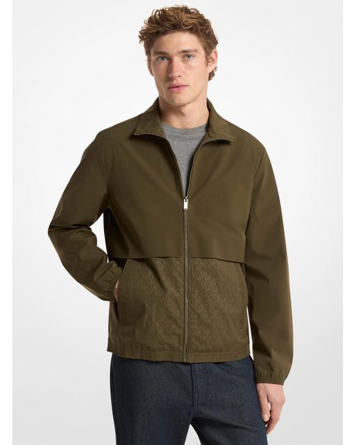 Michael Kors Outlet Green Mk Logo Jacquard Windbreaker Jacket for men
