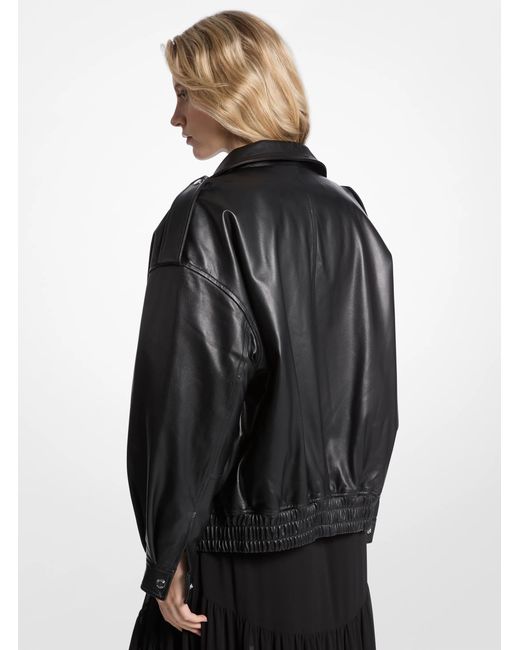 MICHAEL Michael Kors Black Oversized Leather Blouson Jacket