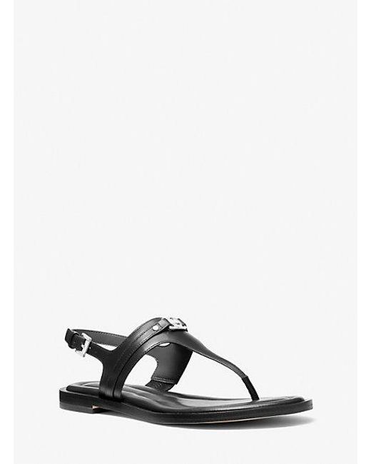 Michael Kors Black Mk Mandy Leather T-Strap Sandal