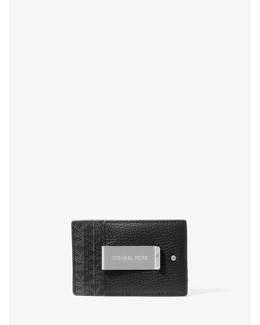 Michael Kors Hudson Pebbled Leather And Signature Logo Money Clip