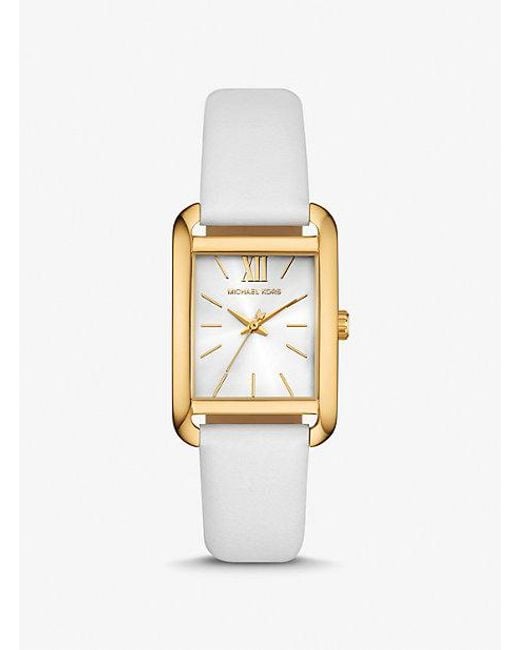 Michael Kors White Petite Monroe Gold-tone And Leather Watch