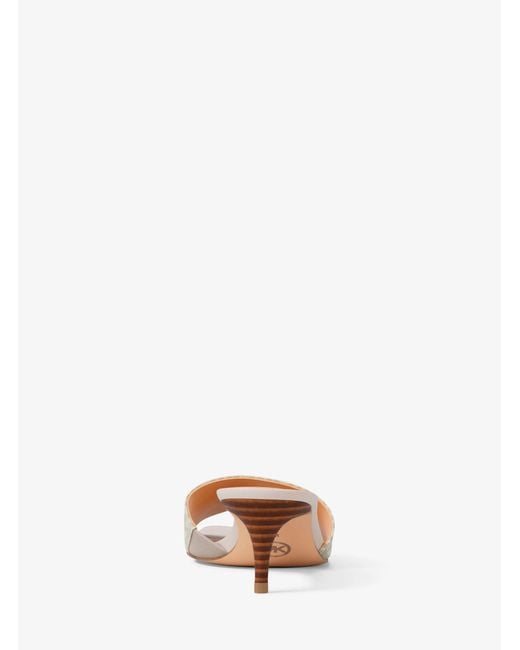 Michael Kors Outlet Natural Mk Natalie Signature Logo Kitten Sandal