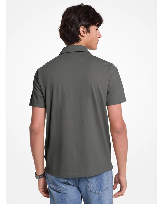 Michael Kors Gray Mk Cotton Blend Piqué Zip-Up Polo Shirt for men