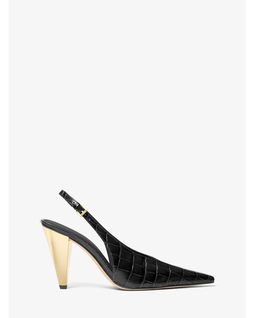 MICHAEL Michael Kors White Mk Electra Crocodile Embossed Leather Slingback Pump