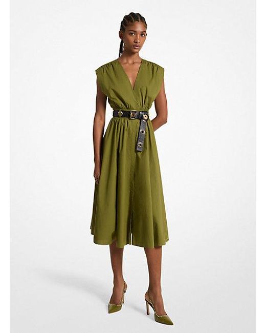 MICHAEL Michael Kors Green Mk Stretch Organic Cotton Poplin Midi Dress