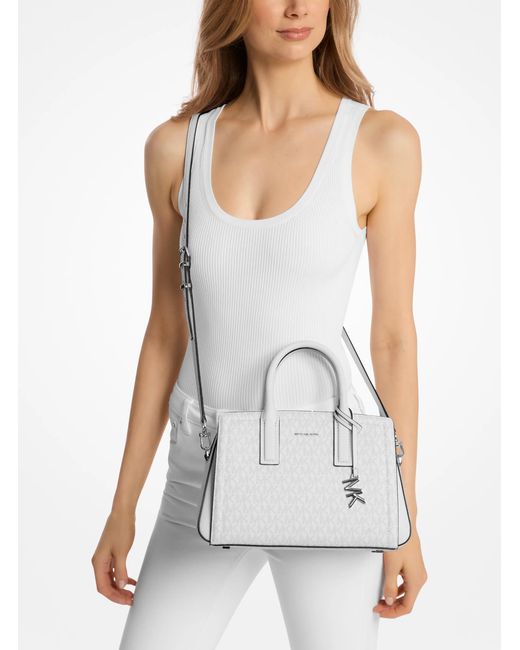 MICHAEL Michael Kors White Laila Small Signature Logo Satchel
