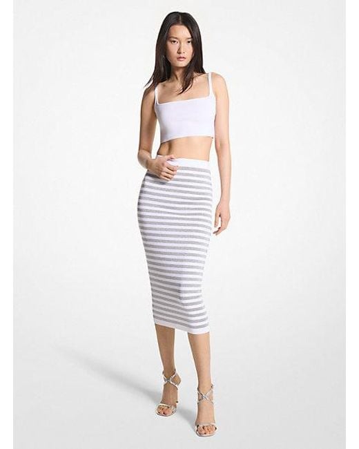 MICHAEL Michael Kors Mk Metallic Striped Knit Pencil Skirt in White Lyst UK