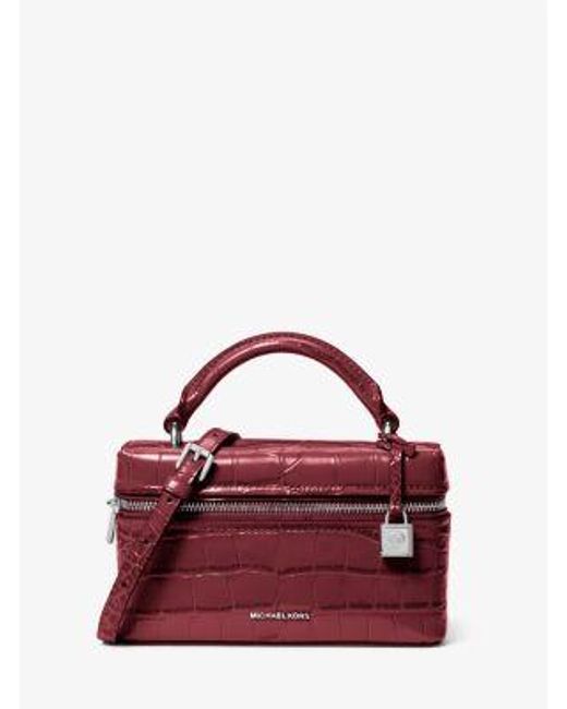 Michael Kors Red Jana Extra-Small Crocodile Embossed Leather Crossbody Bag