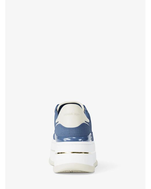 MICHAEL Michael Kors Blue Mk Hayes Crocodile Embossed Suede Platform Trainers