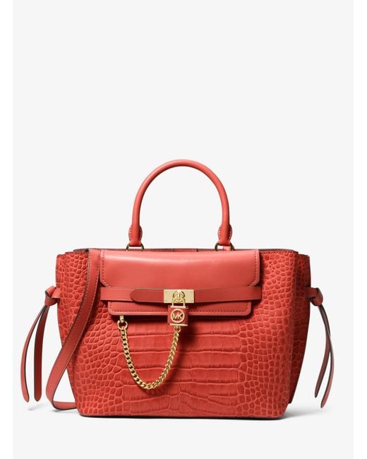 Bolso satchel Hamilton Legacy grande de piel con motivo de cocodrilo en relieve y tiras decorativas Michael Kors de color Red