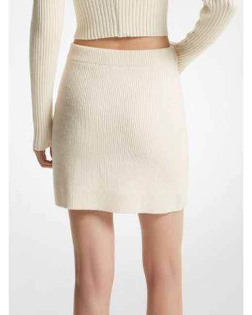 Michael Kors Natural Mk Ribbed Stretch Wool Mini Skirt