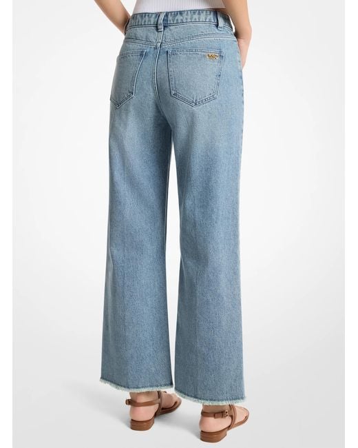 MICHAEL Michael Kors Blue Mk Eloise Frayed Denim Cropped Wide-Leg Jeans