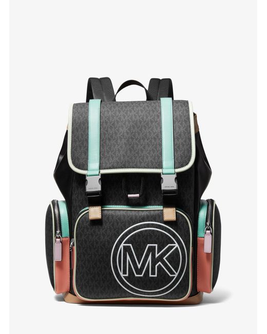 Michael Kors Black Cooper Logo And Color-block Faux Leather Backpack for men