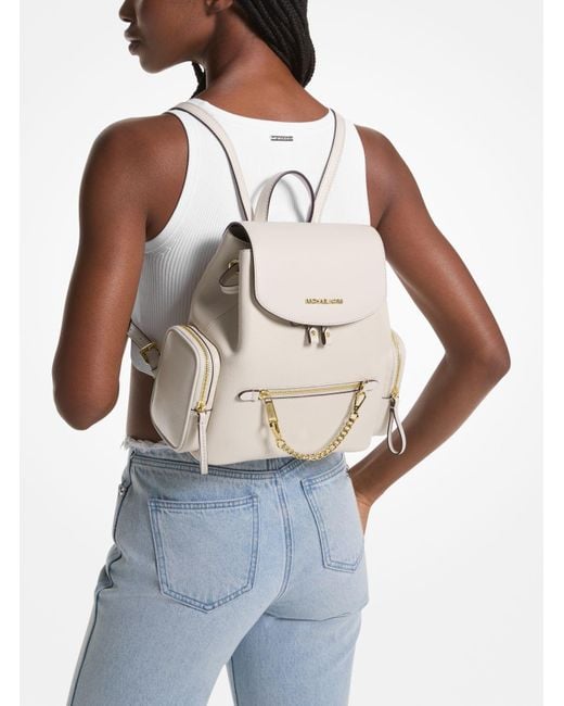 Michael Kors Jet Set Medium Pebbled Leather Backpack in White