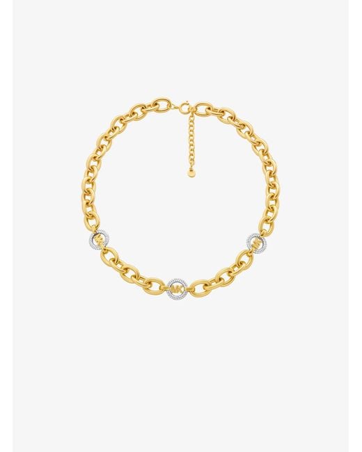 Michael Kors Metallic Pavé Mk Pop Charm Chain-Link Necklace