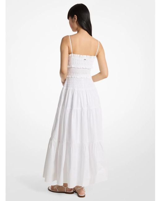 MICHAEL Michael Kors White Mk Smocked Cotton Poplin Maxi Dress