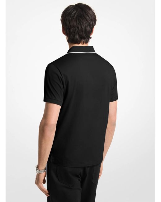 Michael Kors Black Mk Logo Trim Cotton Jersey Polo Shirt for men