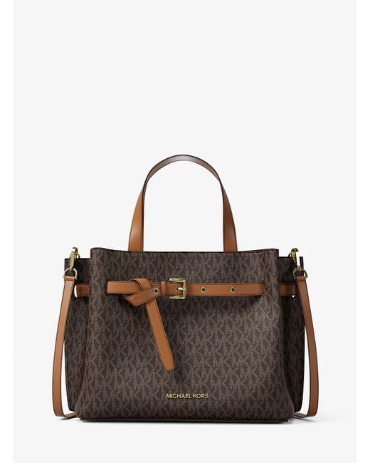 MICHAEL Michael Kors Brown Mk Emilia Medium Signature Logo Satchel