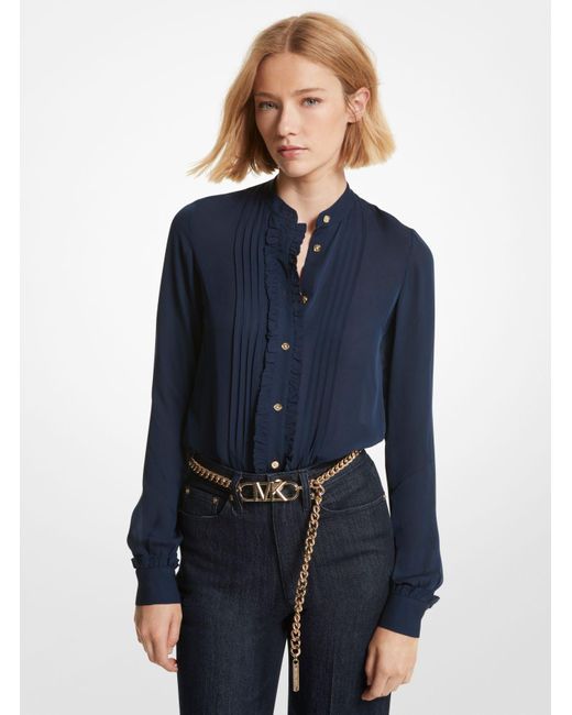 Blusa plisada de georgette fruncido Michael Kors de color Blue