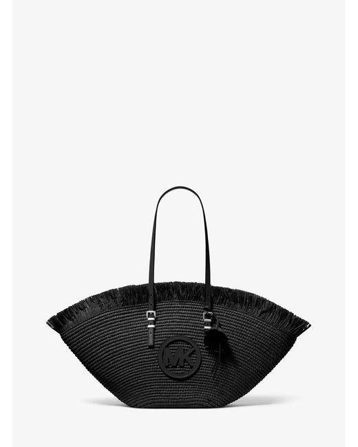 MICHAEL Michael Kors Black Mk Isa Large Hand-Crocheted Fan Tote Bag