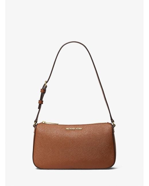 Michael Kors Outlet Brown Mk Jet Set Medium Saffiano Leather Pochette