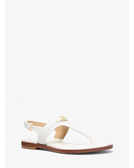 Michael Kors White Mk Mandy Leather T-Strap Sandal