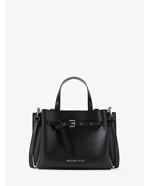 MICHAEL Michael Kors Black Mk Emilia Small Pebbled Leather Satchel