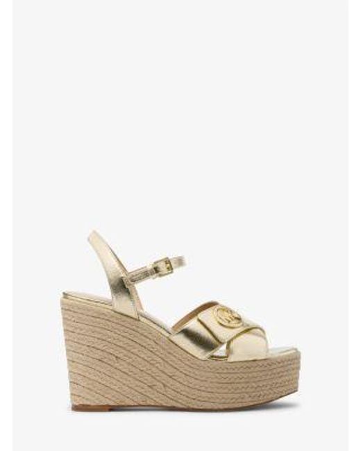 Michael Kors Natural Hannah Metallic Nylon Blend Wedge Sandal