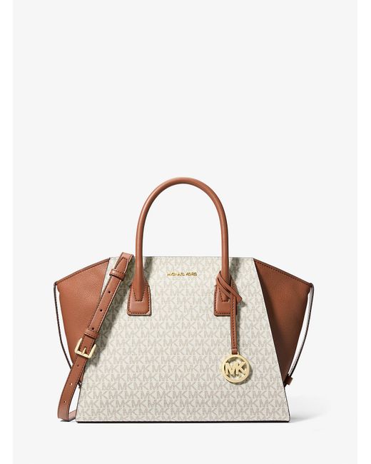 Mk Borsa A Mano Avril Grande Con Stampa Logo di Michael Kors Outlet in Natural