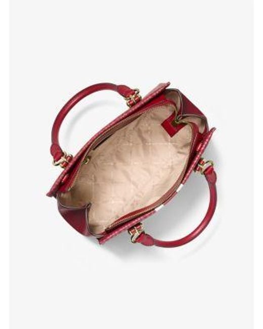 Michael Kors Red Marilyn Medium Signature Logo Stripe Satchel
