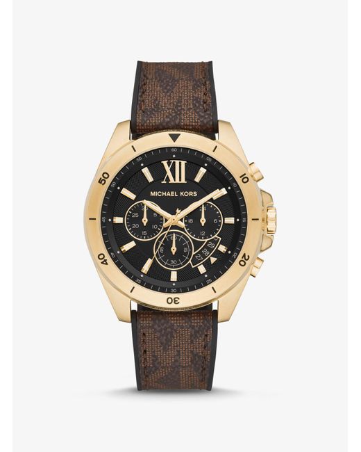 Michael Kors Brown Oversized Brecken Logo And Gold-tone Watch for men