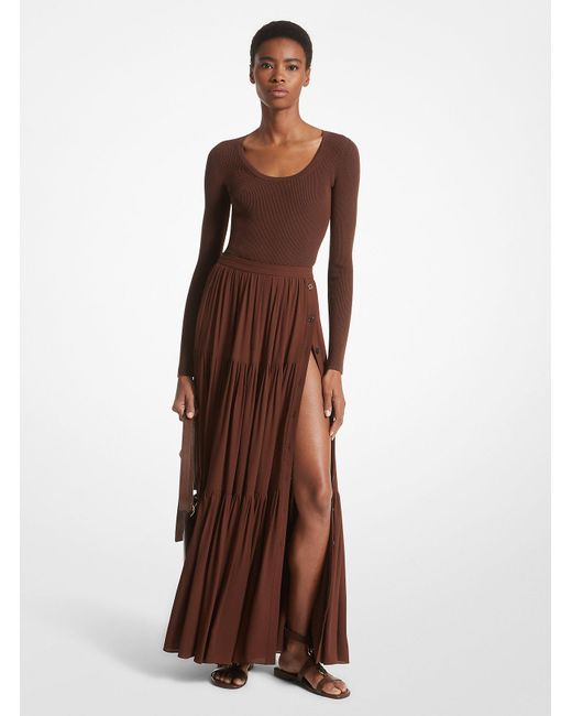 Mk Jupe En Crêpe Georgette De Soie Boutonnée À L'Avant Michael Kors en coloris Brown