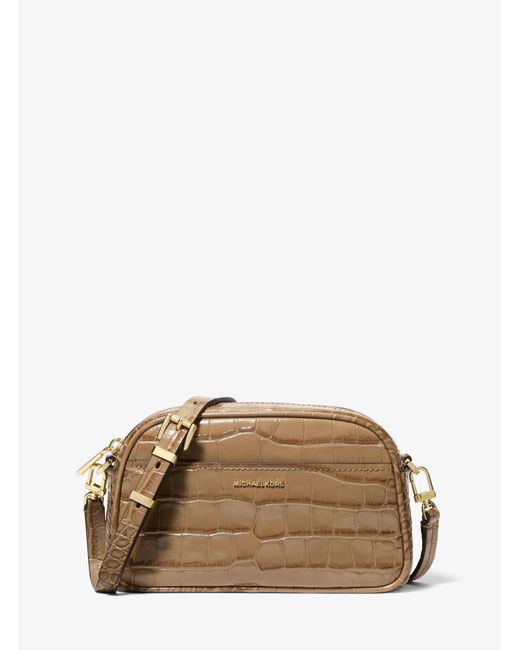 MICHAEL Michael Kors Brown Mk Jet Set Small Crocodile Embossed Leather Crossbody Bag