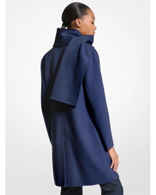 MICHAEL Michael Kors Blue Mk Wool Blend Scarf Coat