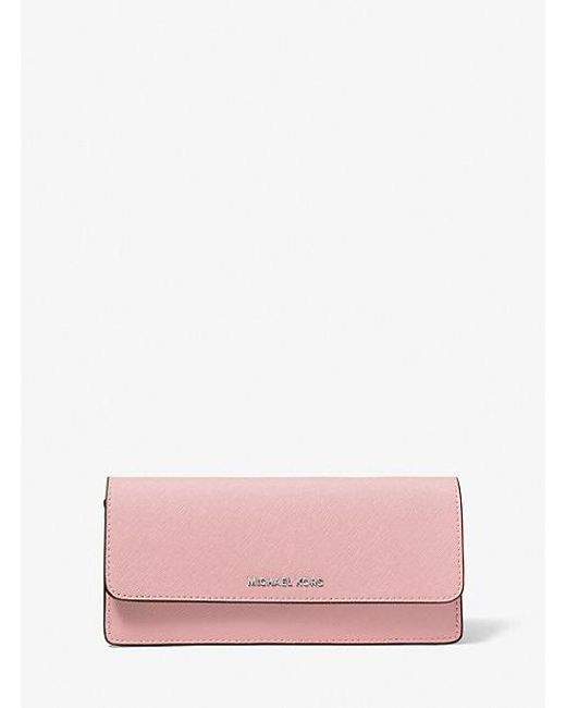 Michael Kors Pink Jet Set Large Saffiano Leather Snap-Front Wallet