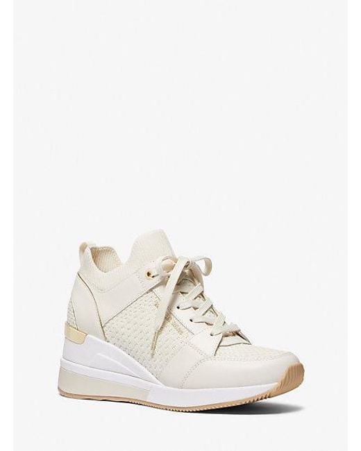 MICHAEL Michael Kors White Mk Georgie Textured Knit And Leather Trainer