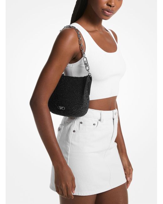 Michael Kors Black Mk Kendall Small Straw Shoulder Bag