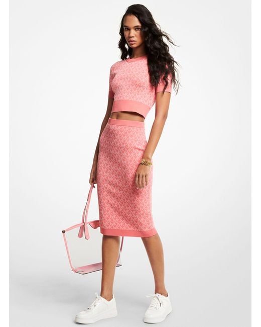 Michael Kors Pink Stretch Logo Jacquard Skirt