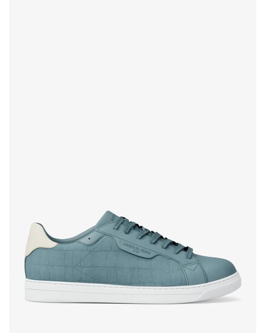Michael Kors Blue Mk Keating Crocodile Embossed Suede And Leather Trainers for men