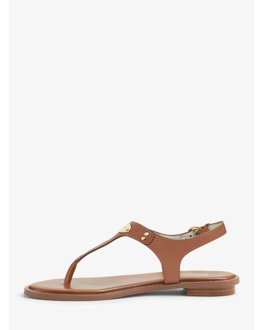 Michael Kors Denim Mk Logo Plate Leather Sandal in Brown - Lyst