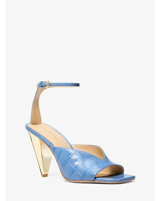 MICHAEL Michael Kors Blue Mk Electra Crocodile Embossed Leather Sandal