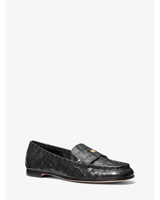 MICHAEL Michael Kors White Mk Jennings Crocodile Embossed Leather Loafer