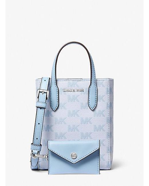 Michael Kors Blue Vincent Extra-Small Logo Jacquard Convertible Tote Bag With Card Case