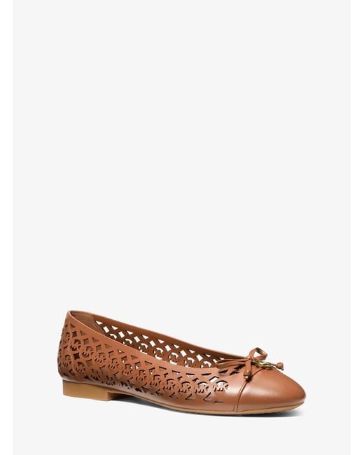 MICHAEL Michael Kors Brown Mk Piper Flex Perforated Logo Leather Ballet Flat